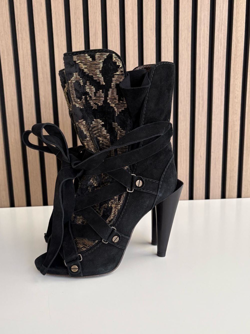 Auth ROBERTO CAVALLI Tapestry Suede Boots